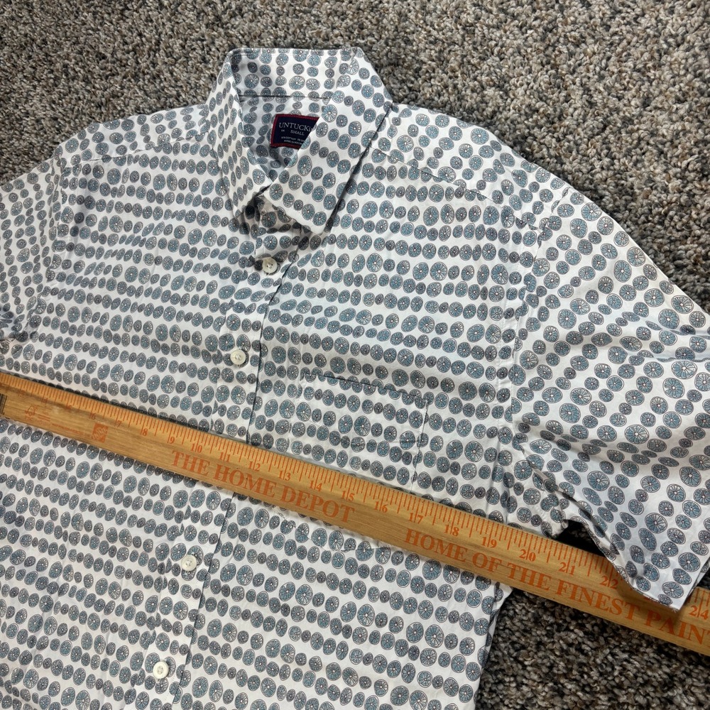 UNTUCKit Men's S Short Sleeve Button Down Shirt White Blue Citrus Print Cotton - Picture 5 of 7